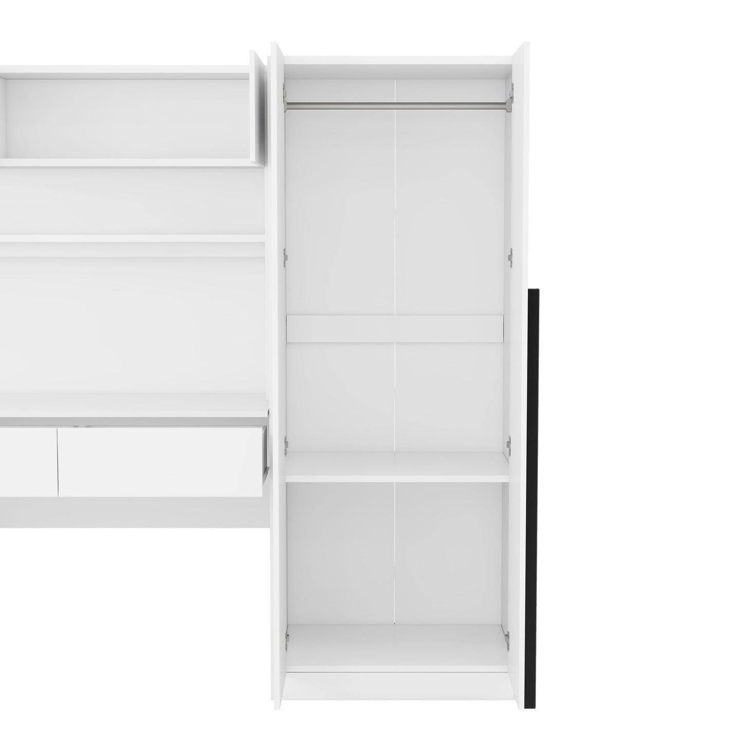 2 Door Wooden Storage Desk Wardrobe with Shelves and Drawers, White