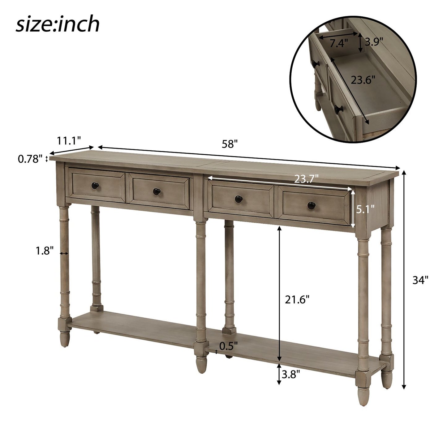 Console Table Sofa Table Easy Assembly with Two Storage Drawers and Bottom Shelf for Living Room,Entryway