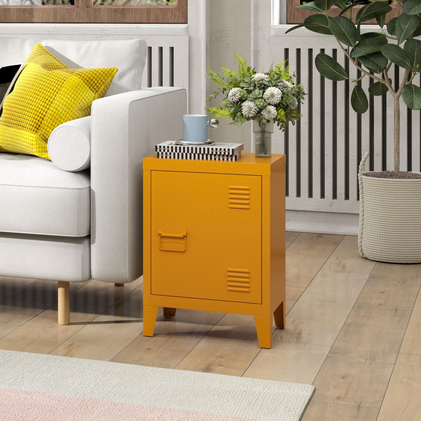 Modern Nightstand - Durable Metal Bedside Storage Cabinet with Shelf, Easy Assembly End Side Table for Living Room and Bedroom