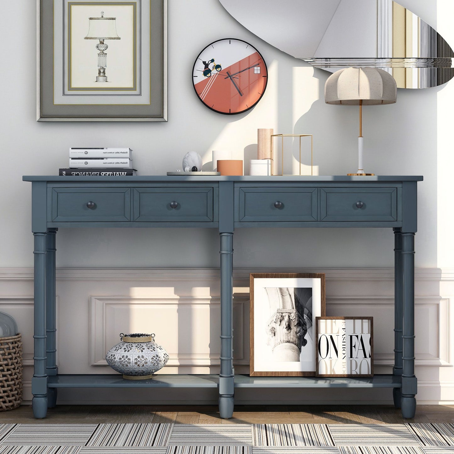 Console Table Sofa Table Easy Assembly with Two Storage Drawers and Bottom Shelf for Living Room,Entryway