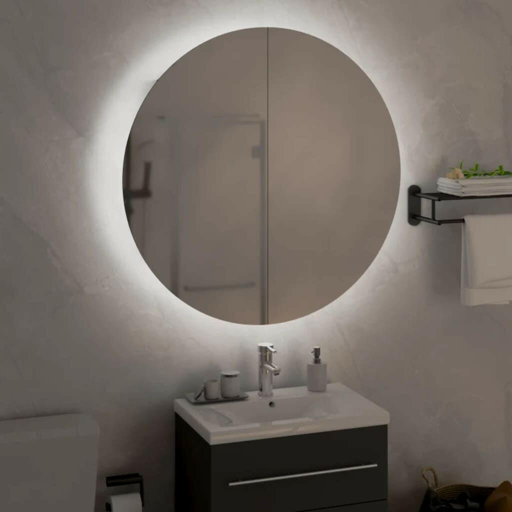 Bathroom Cabinet with Round Mirror&LED Gray 21.3"x21.3"x6.9".