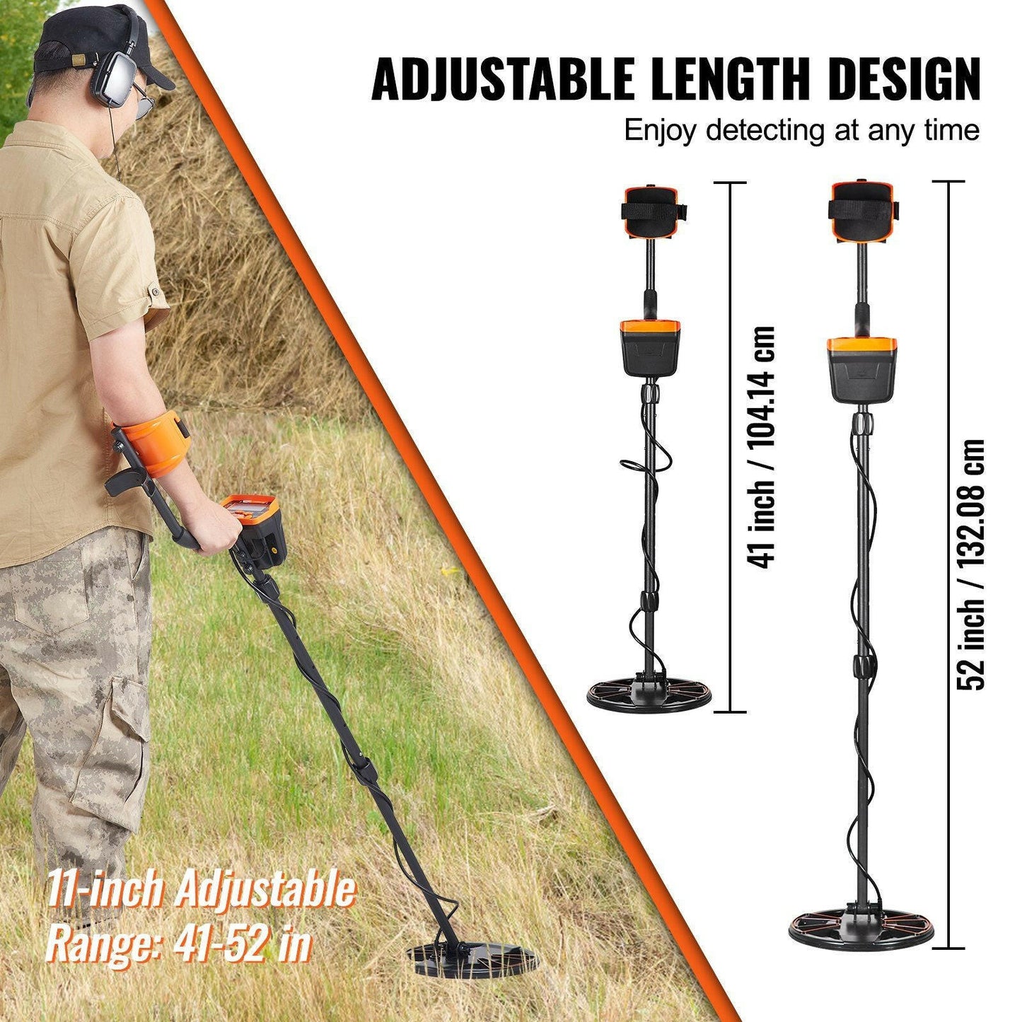 VEVOR Metal Detector for Adults & Kids, 10 Inch Waterproof Search Coil with LCD Display 7 Modes, Adjustable 41''-52'' Aluminum Stem, DSP Chip Higher Accuracy Gold Detector 10'' Detection Depth.