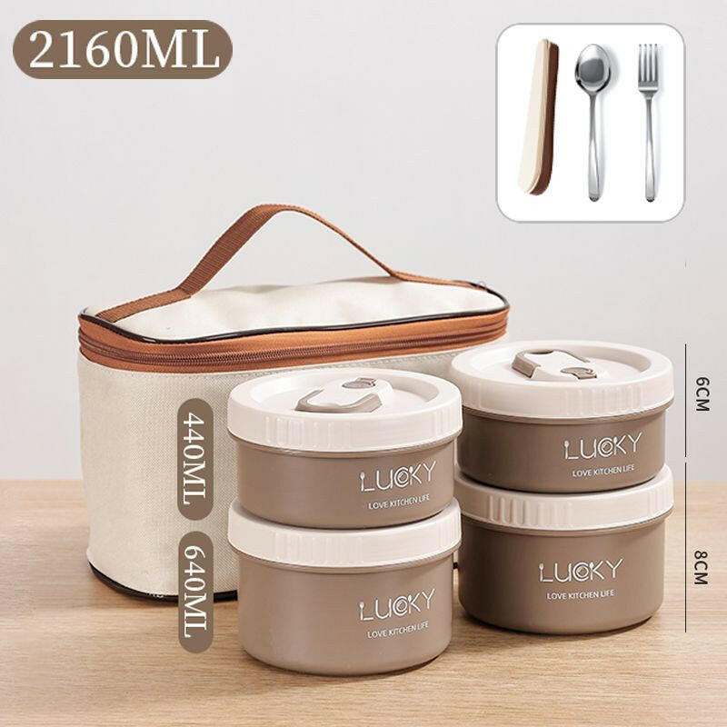 Microwave oven Dinnerware for Students Leakproof Food Container Stackable Bento Lunch Box Stainless Steel Lunch Container with L.