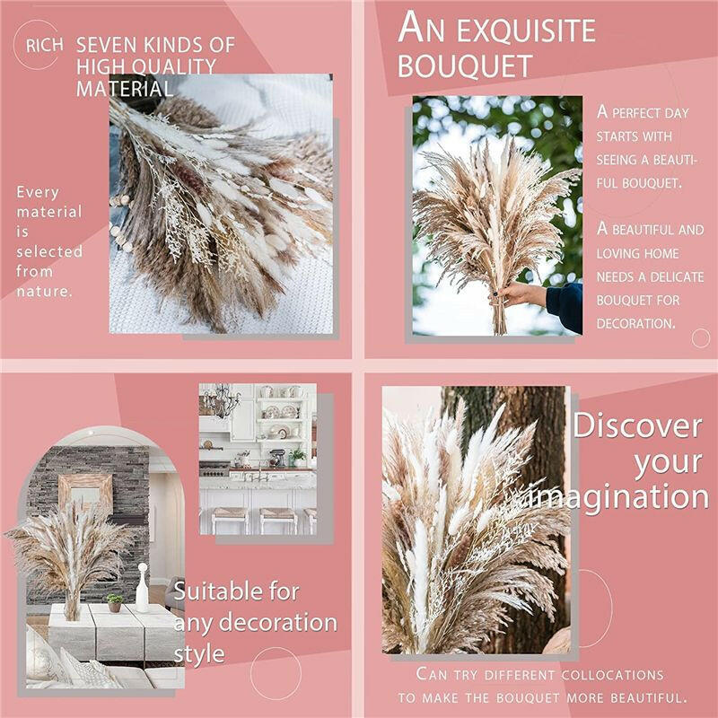 60/62/76/80/85/100pcs Boho Pampas Grass Bouquet Home Decor Floral Dried Flowers Wedding Arrangements Natural Reed Bunny Tails.