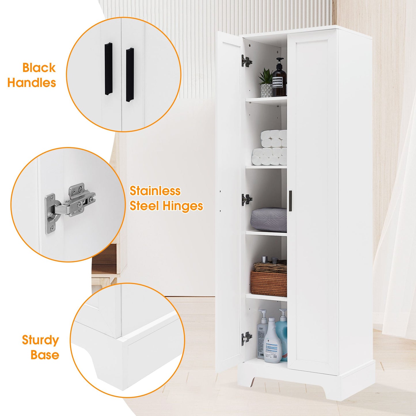 Two Door Storage Cabinet  for Bathroom, Office, Adjustable Shelf, White