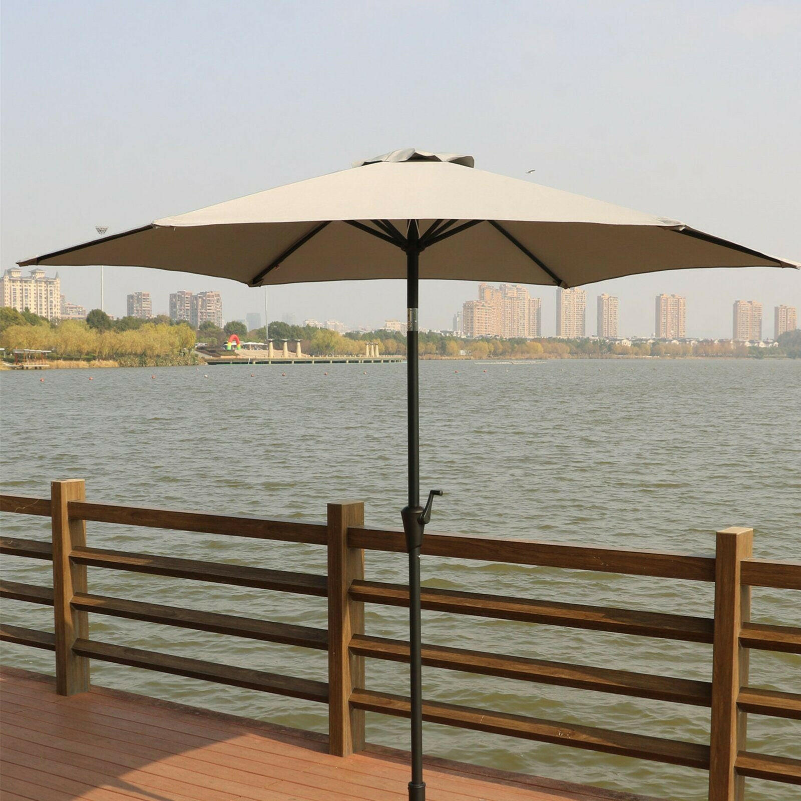 9' Pole Umbrella With Carry Bag, Gray.