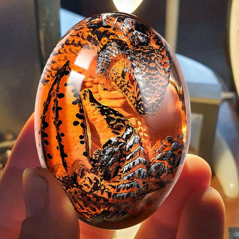 1 Set Lava Dragon Egg Crystal Transparent Resin Statue Luminous Dinosaur Eggs Souvenir Resin Craft Ornamental Home Decor Gifts