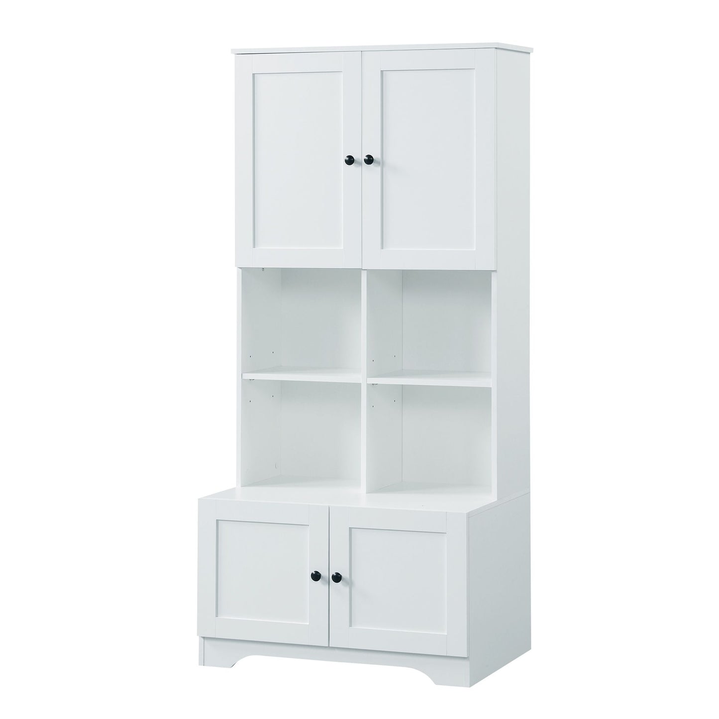 Bathroom Floor Storage Cabinet, Bathroom Storage Unit, Freestanding Cabinet with 4 Doors, Adjustable Shelves, Open multi-layer Shelves, White