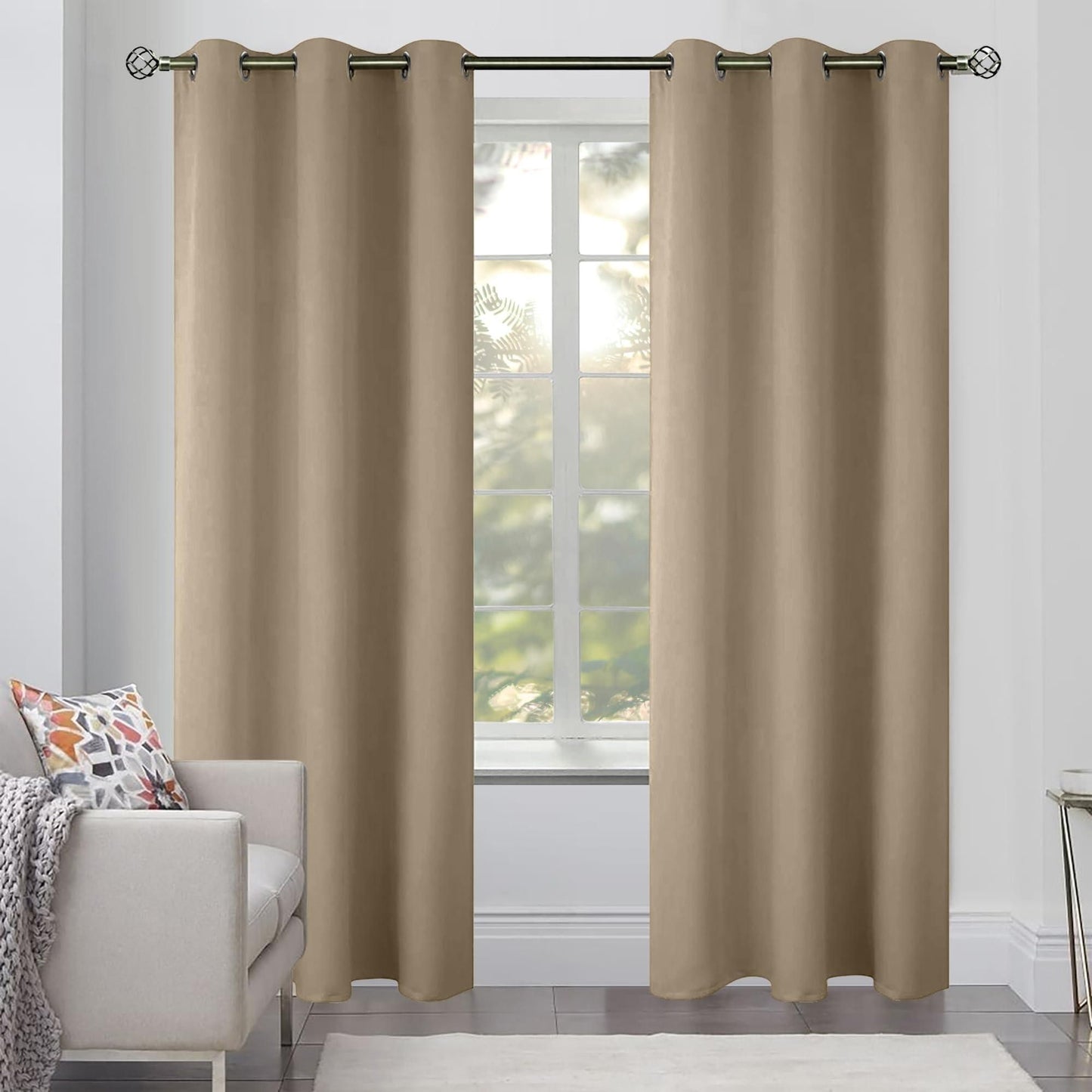 Blackout Curtains for Bedroom Pack of 2 Beige 42 x 84 inch Window Hanging Panels Blind Off Grommet Curtains Thick Black Out Window Screen No Light Drapes