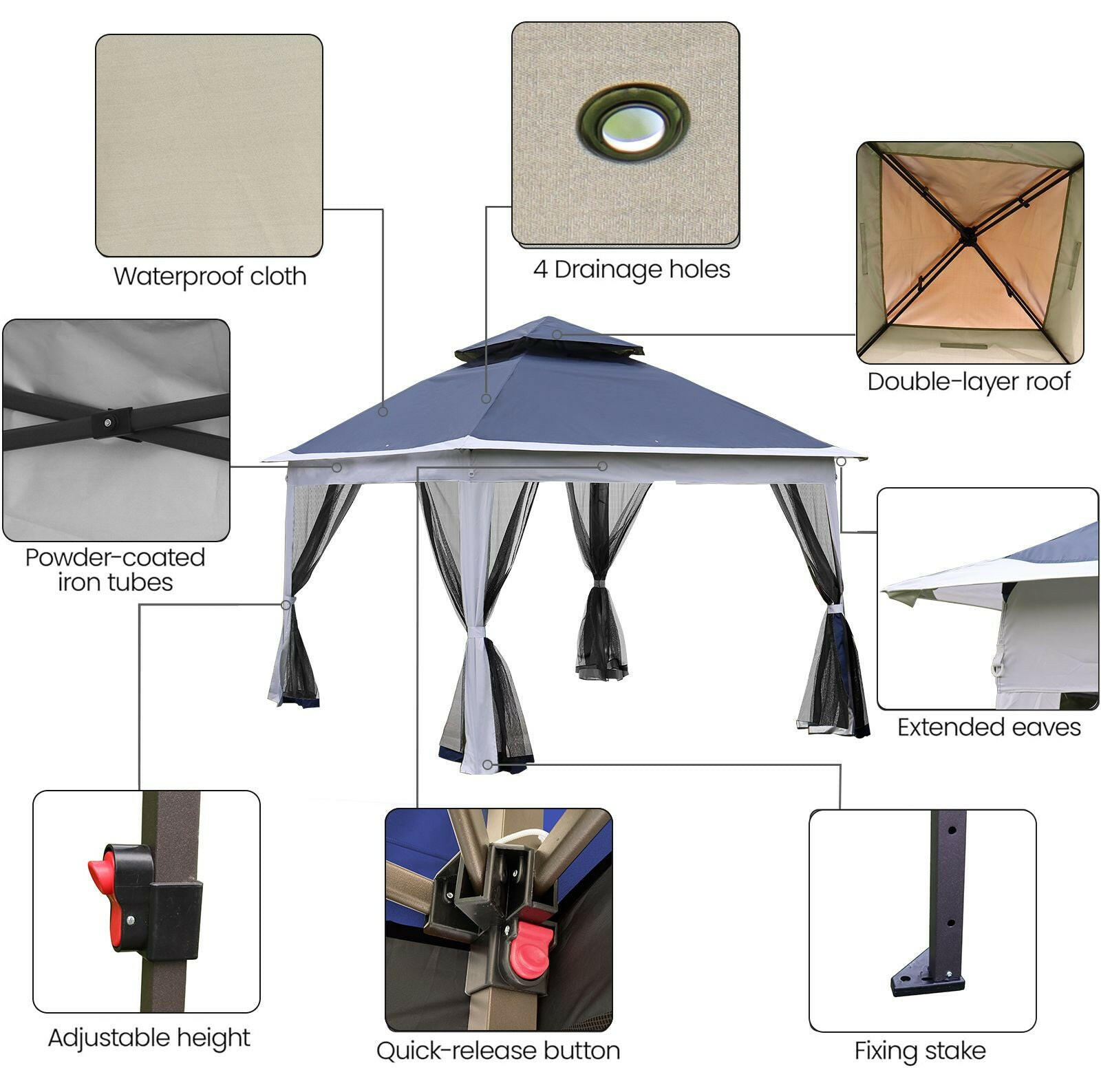 Outdoor 11x 11Ft Pop Up Gazebo Canopy With Removable Zipper Netting,2-Tier Soft Top Event Tent,Suitable For Patio Backyard Garden Camping Area.