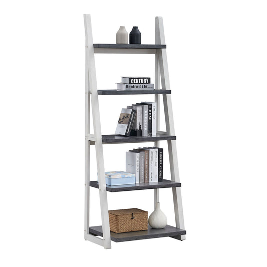 5-Tier Shelves,Bookshelf, Storage Rack, Bookcase with Rubber Wood Frame, Ladder Shelf for Living Room, Home Office, Kitchen, Bedroom, Apartment