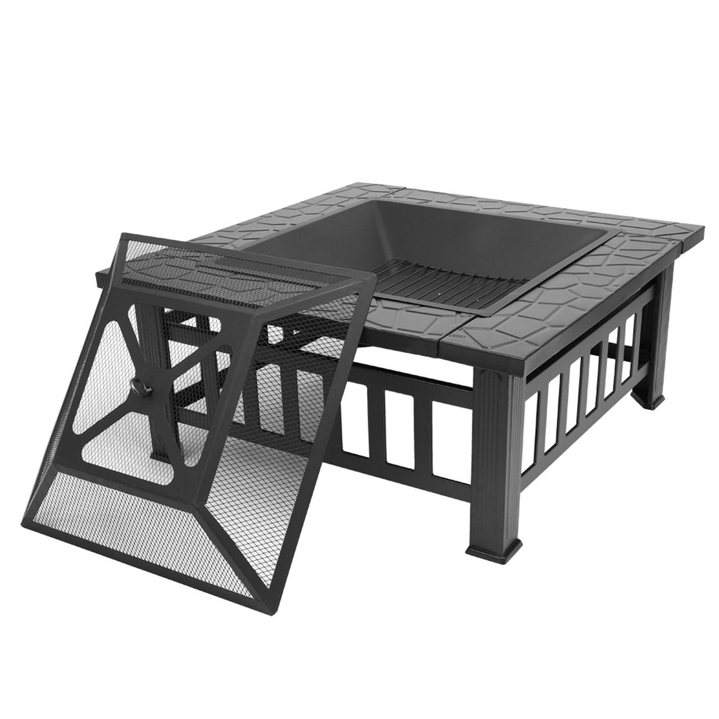 Portable Courtyard Metal Fire Pit with Accessories Black.