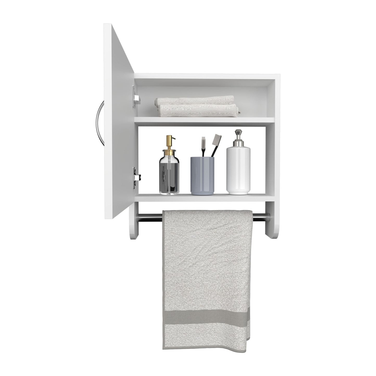 BOTIQ 19.7" H x 17.7" W Mirror Medicine Cabinet with Towel Rack White, One door with Two interior Shelves for Bathroom, Kitchen White