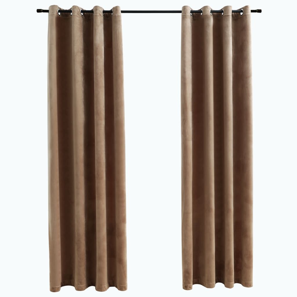 Blackout Curtains with Rings 2 pcs Beige 54"x84" Velvet