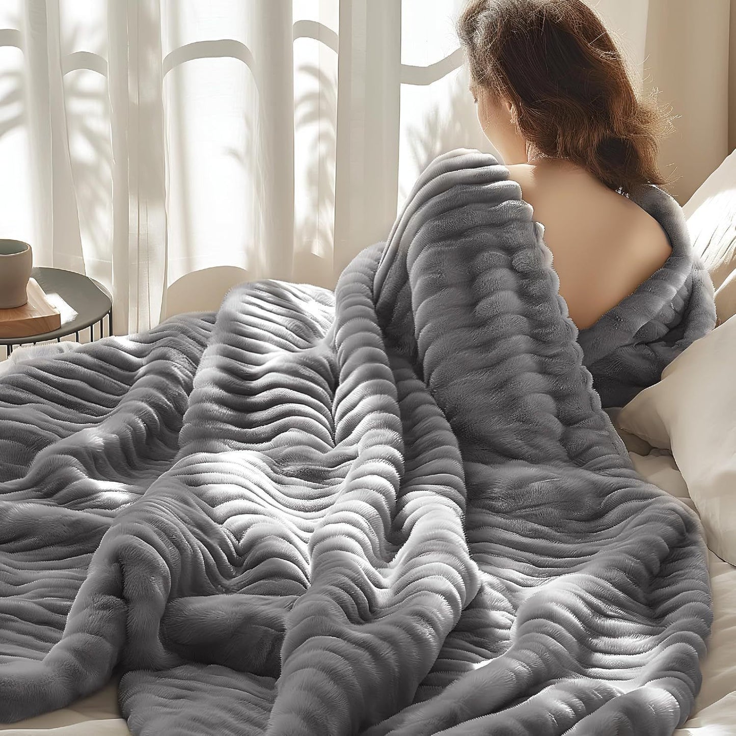 Super Soft Throw Blanket Premium Silky Flannel Fleece 3D Ribbed Jacquard