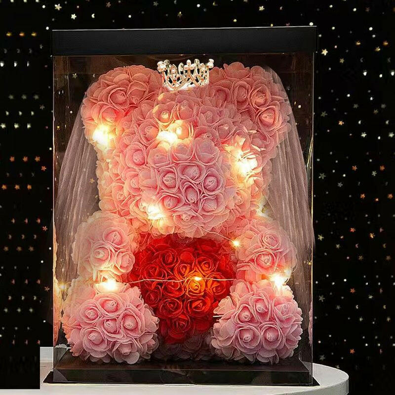 40cm Large Teddy Rose Bear Artificial Flowers Rose Bears with Light Box Anniversary Valentine's Wedding Birthday Christmas Gift.