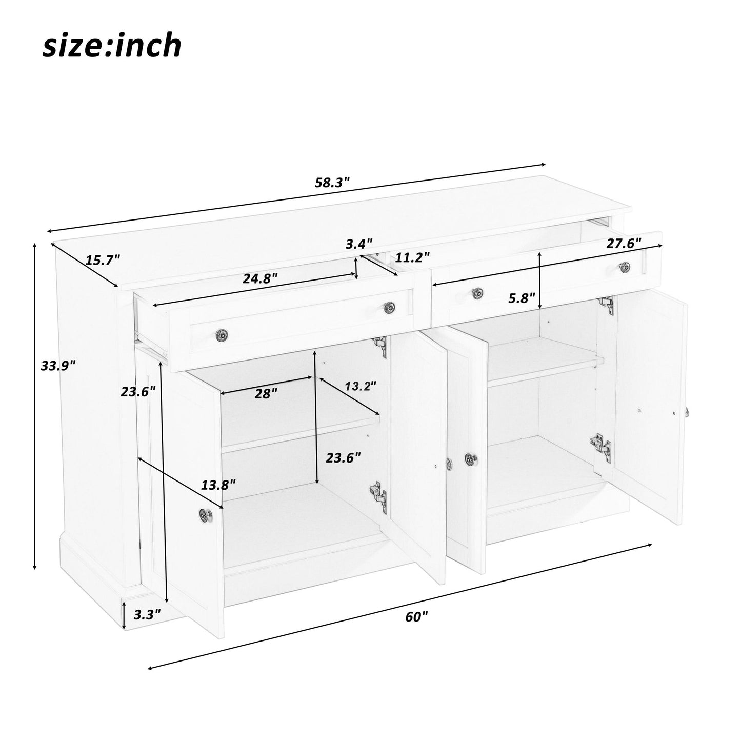 Kitchen Sideboard Storage Buffet Cabinet with 2 Drawers & 4 Doors Adjustable Shelves for Dining Room,Living Room