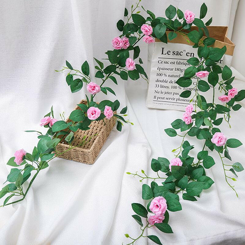 2pcs Fake Rose Vine Flowers Garland Plant Artificial Flower Wall Hanging Flower Rattan Fake Plant Leaf Wedding Home Garden Decor.