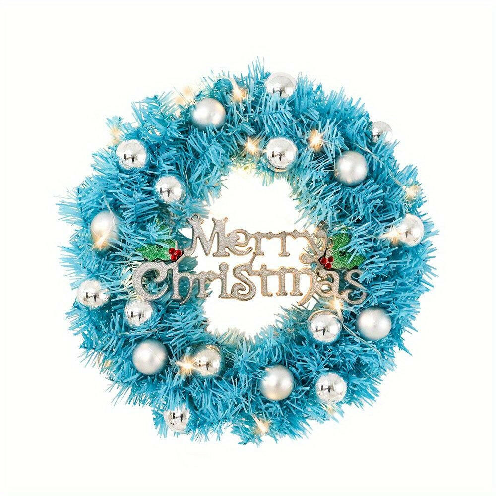 Maritown 24 Inch Blue Christmas Wreaths For Front Door Artificial Christmas Wreath Decorated With Christmas Ball Ornaments Xmas Ornament Wreath For Home Party Indoor Outdoor Window Decor.