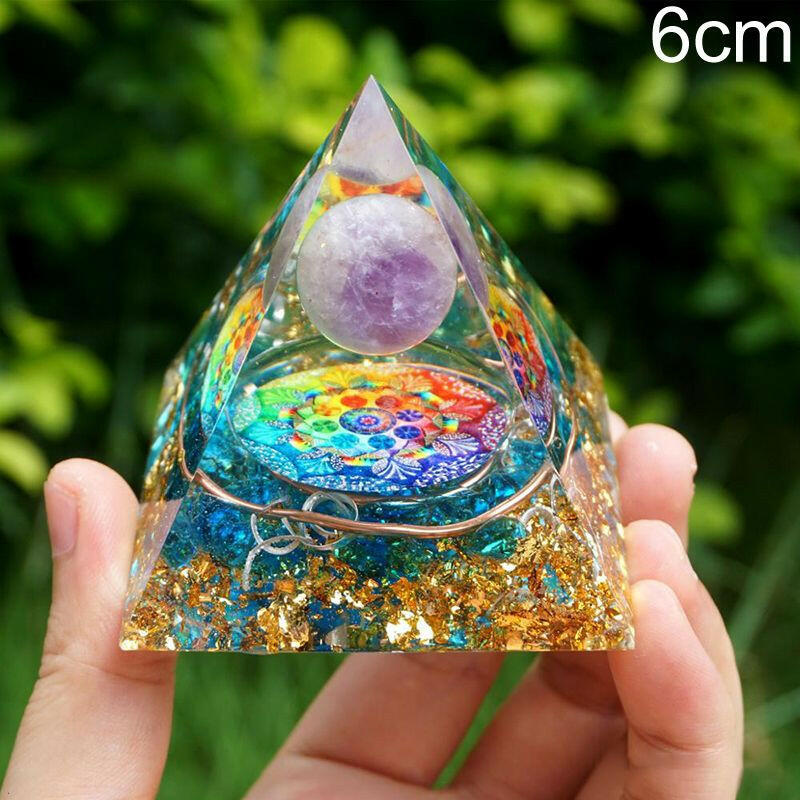 Natural Tiger Eye Orgonite Pyramid Heal Crystals Ball Energy Generator Reiki Chakra Multiplier Orgone Amethyst Meditation Stone