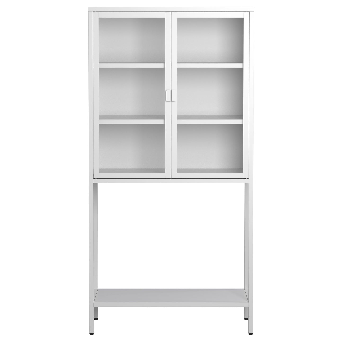 59"H Heavy Duty Metal Storage Cabinet, Display Storage Cabinet with Glass Doors and 2 Adjustable Shelves, Tall Bookcase Modern Bookshelf Cabinet for Home Office, Living Room, Pantry