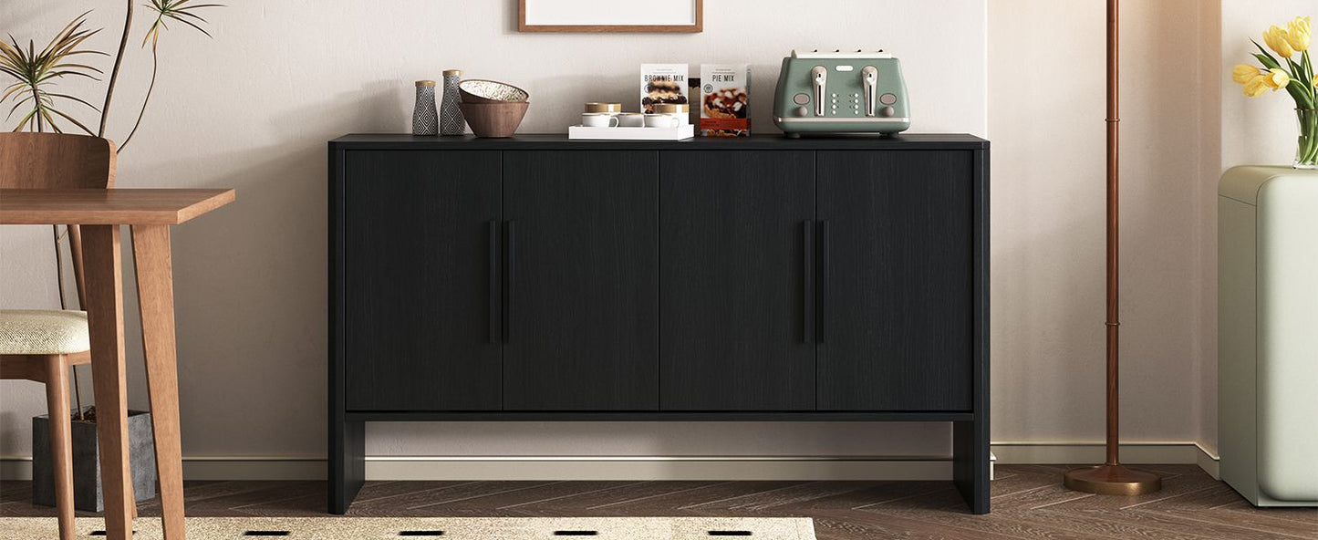 TREXM 4-Door Large Storage Retro Sideboard with Adjustable Shelves and Long Handles for Kitchen, Dining Room and Living Room (Black)