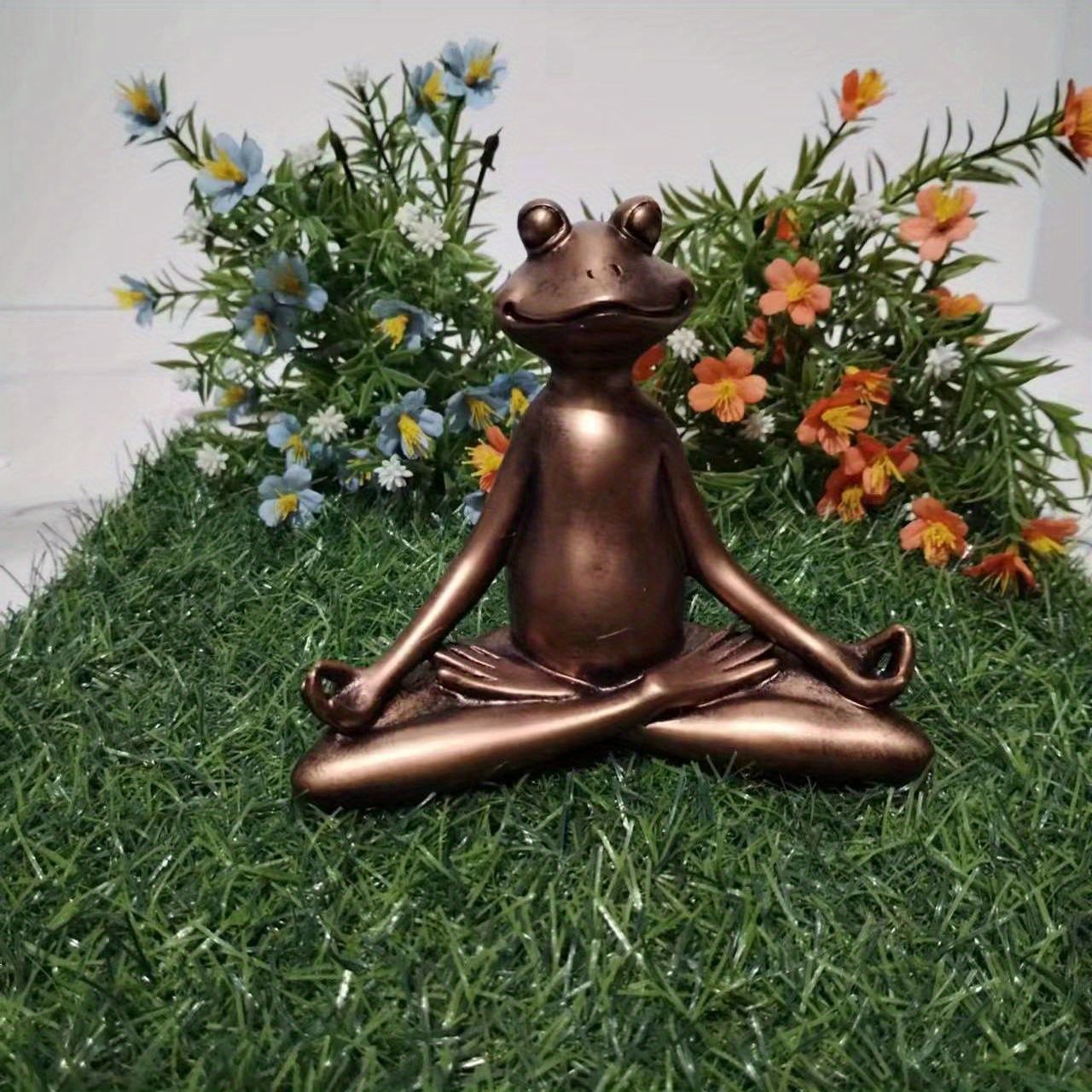 1pc Miniature Meditation Yoga Frog Resin Statue Garden , Home Decoration