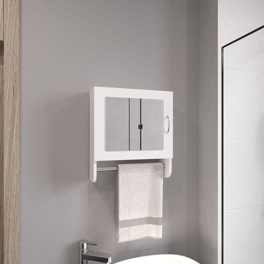 BOTIQ 19.7" H x 17.7" W Mirror Medicine Cabinet with Towel Rack White, One door with Two interior Shelves for Bathroom, Kitchen White