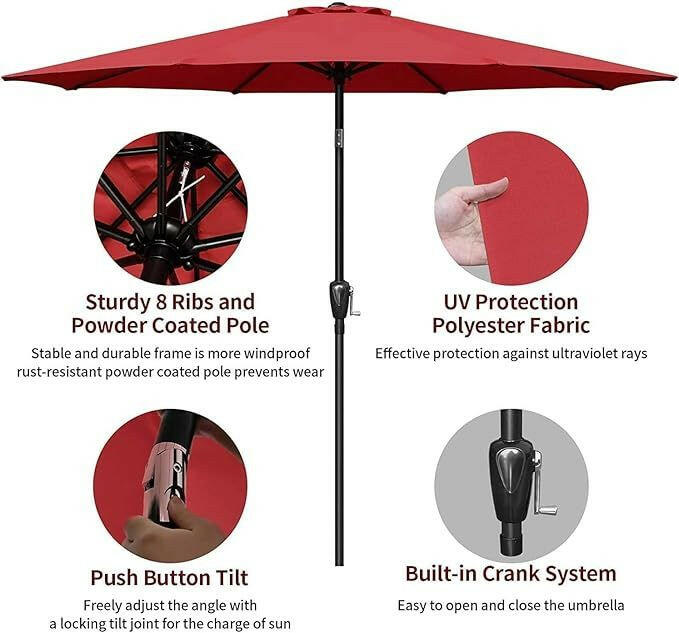 9' Patio Umbrella Outdoor Table Market Yard Umbrella with Push Button Tilt/Crank.