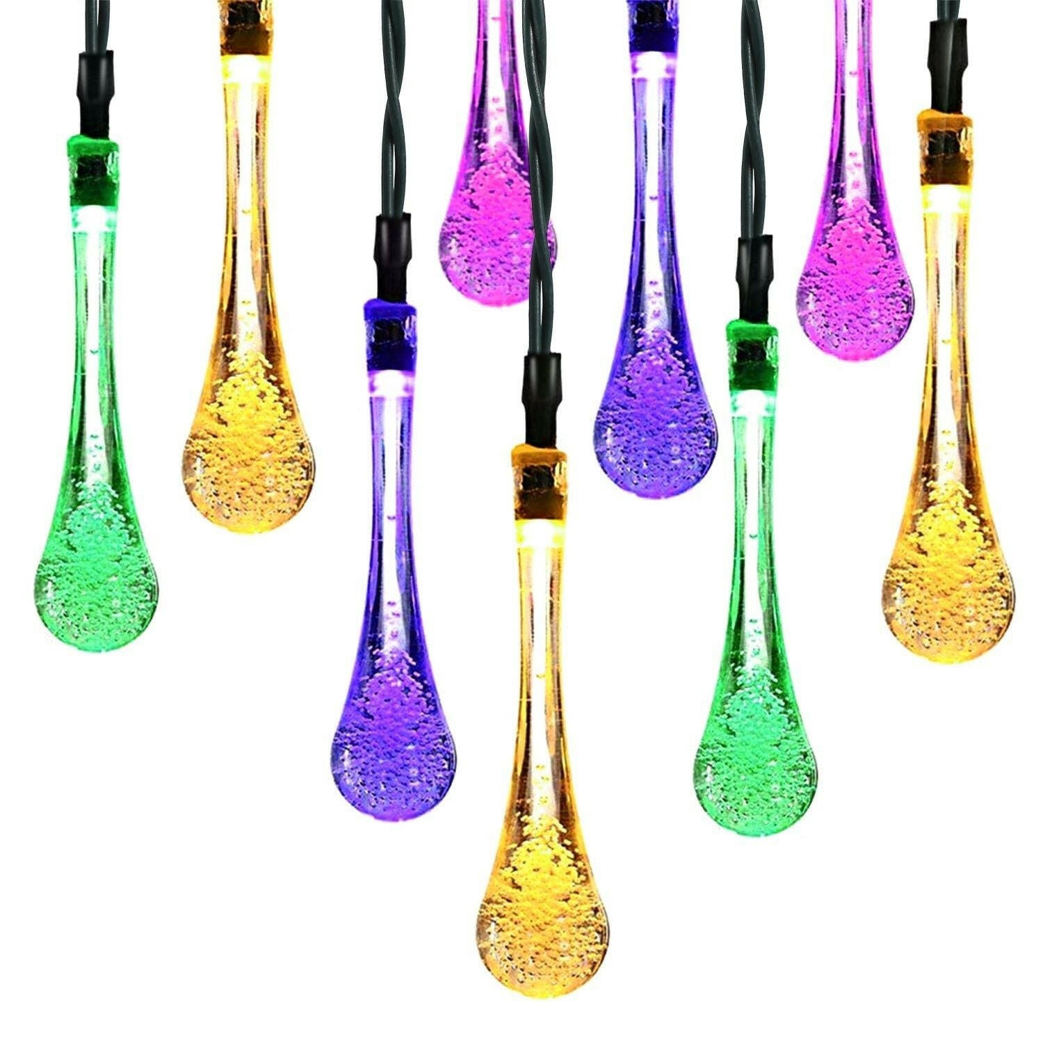 Outdoor Solar String Lights 21 Feet 30 LEDs Water Drop Solar Powered Lights.