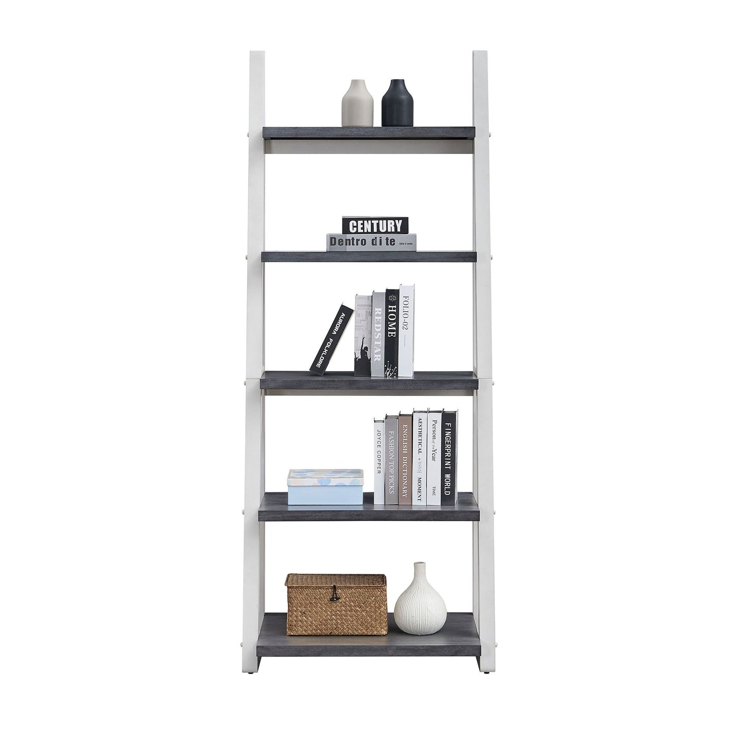 5-Tier Shelves,Bookshelf, Storage Rack, Bookcase with Rubber Wood Frame, Ladder Shelf for Living Room, Home Office, Kitchen, Bedroom, Apartment