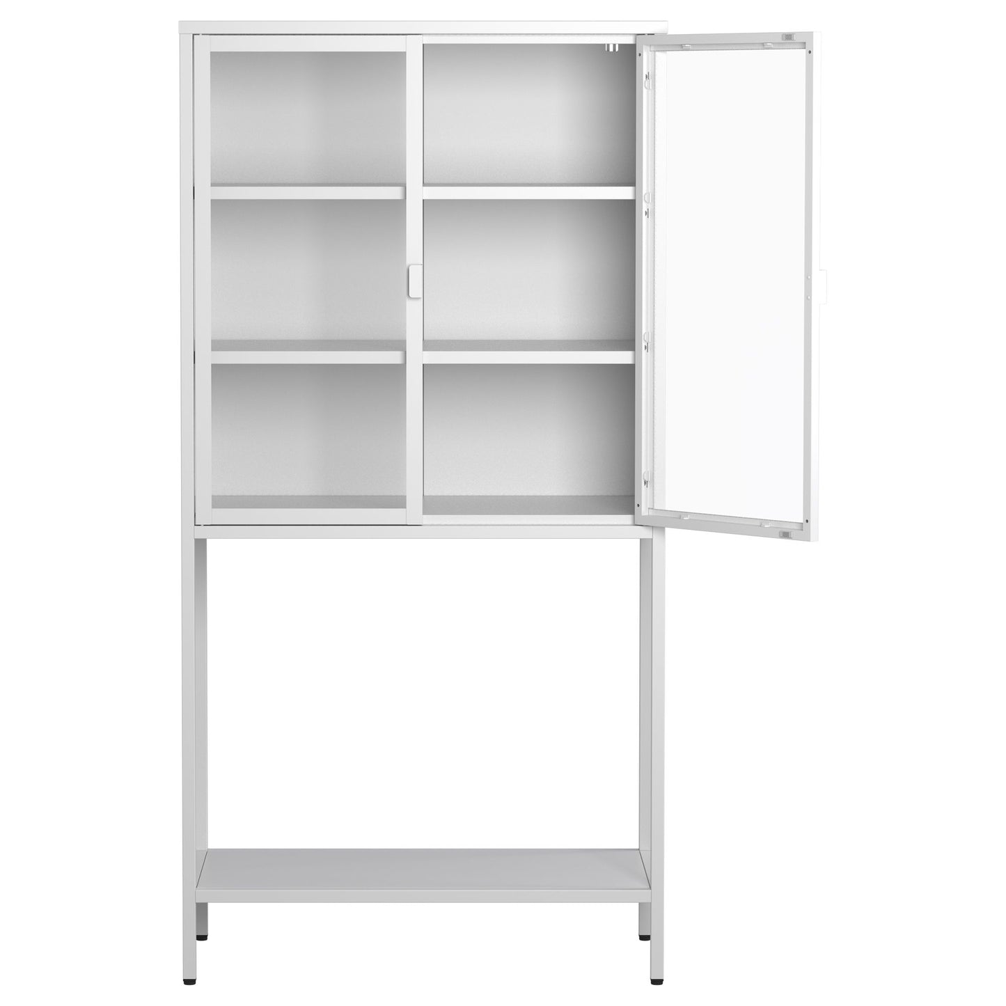 59"H Heavy Duty Metal Storage Cabinet, Display Storage Cabinet with Glass Doors and 2 Adjustable Shelves, Tall Bookcase Modern Bookshelf Cabinet for Home Office, Living Room, Pantry