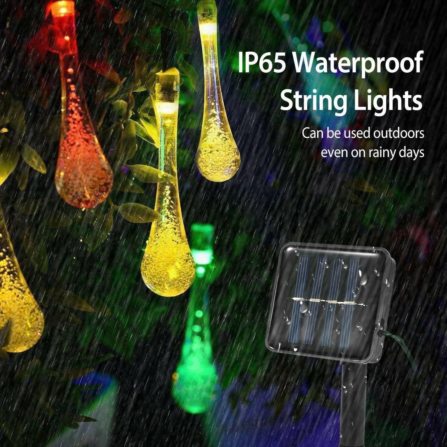 Outdoor Solar String Lights 21 Feet 30 LEDs Water Drop Solar Powered Lights.