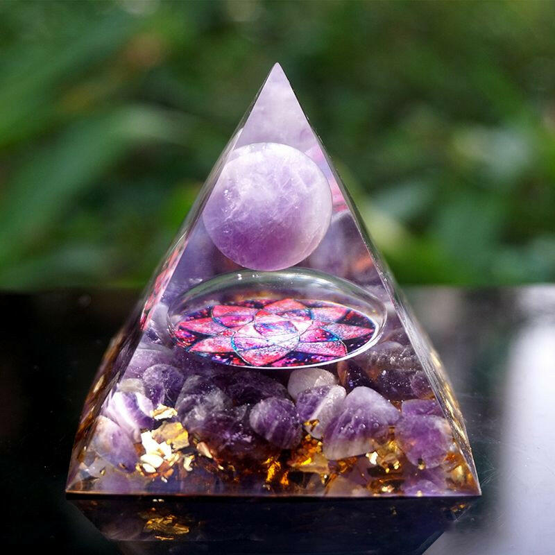 Natural Tiger Eye Orgonite Pyramid Heal Crystals Ball Energy Generator Reiki Chakra Multiplier Orgone Amethyst Meditation Stone.