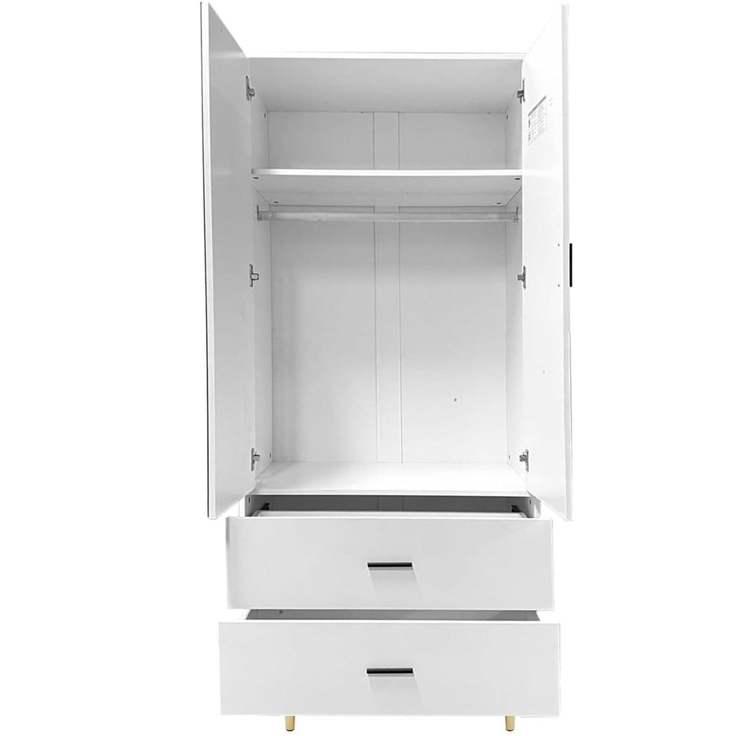 Armoire Wardrobe with 2 Doors Hanging Rods 2 Drawers and Mirror for Storage Organization for Bedroom Armoire 31.5" W x 20.3" D x 74.2 "H White