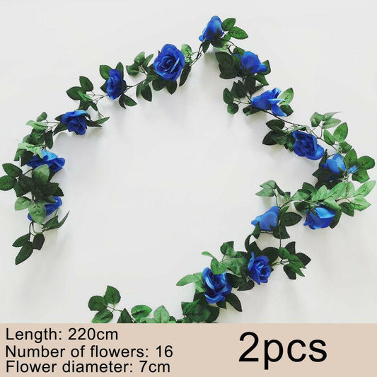 2pcs Fake Rose Vine Flowers Garland Plant Artificial Flower Wall Hanging Flower Rattan Fake Plant Leaf Wedding Home Garden Decor.