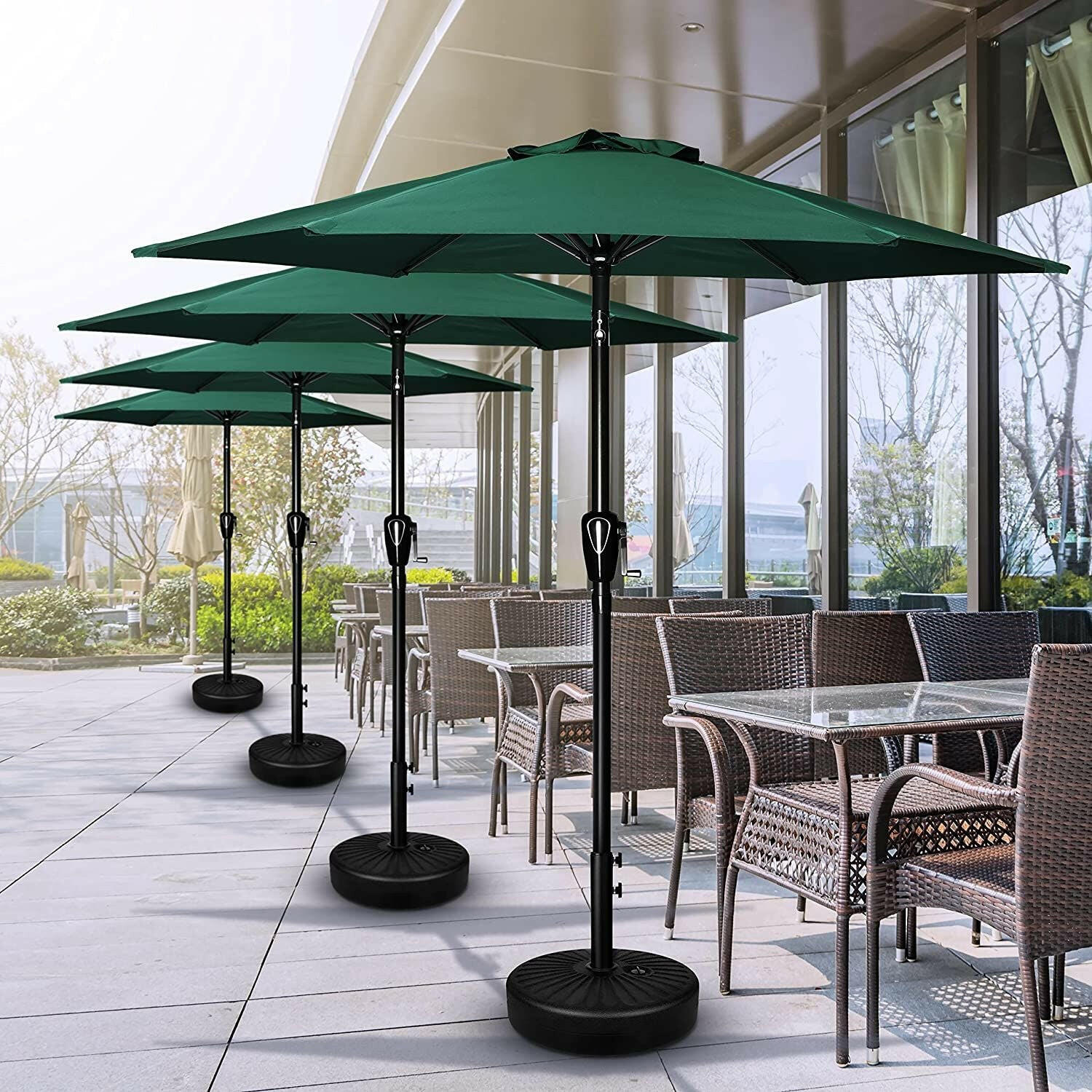 Simple Deluxe 7.5' Patio Outdoor Table Market Yard Umbrella with Push Button Tilt/Crank, 6 Sturdy Ribs for Garden, Deck, Backyard, Pool, 7.5ft, Green.