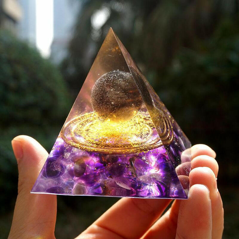 Natural Tiger Eye Orgonite Pyramid Heal Crystals Ball Energy Generator Reiki Chakra Multiplier Orgone Amethyst Meditation Stone.