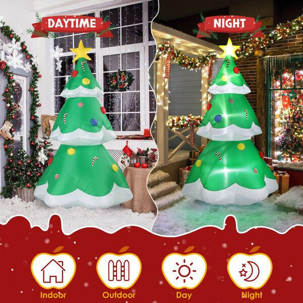 6.9 FT Lighted Christmas Inflatable Decoration, Inflatable Christmas Tree, Blow Up Yard Decorations with Built-in LED Lights for Holiday Party Front Yard Lawn Garden Decor.