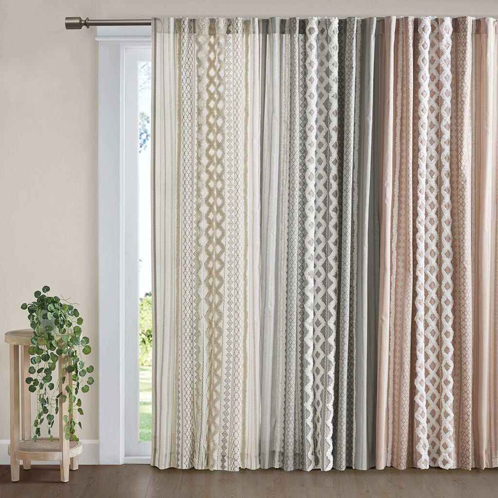 Cotton Printed Curtain Panel with Chenille Stripe and Lining(Only 1 Pc Panel)