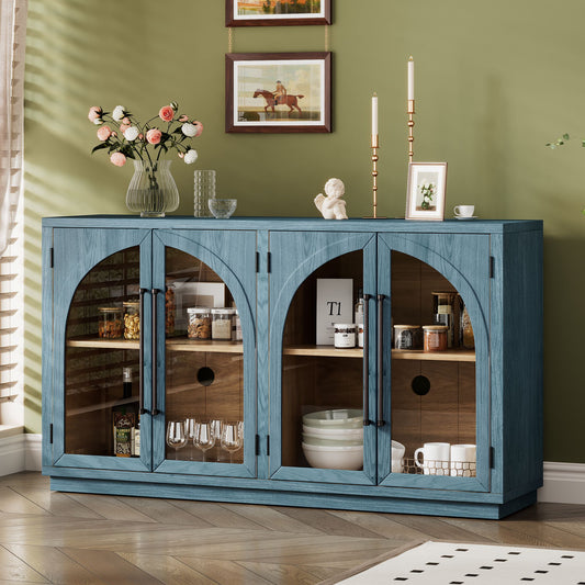 4-Door Large Storage Retro Sideboard with Metal Handles and Adjustable Shelves for Kitchen,Dining Room and Living Room