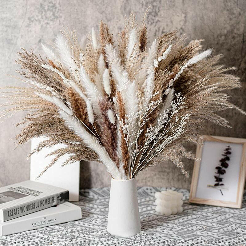 60/62/76/80/85/100pcs Boho Pampas Grass Bouquet Home Decor Floral Dried Flowers Wedding Arrangements Natural Reed Bunny Tails.