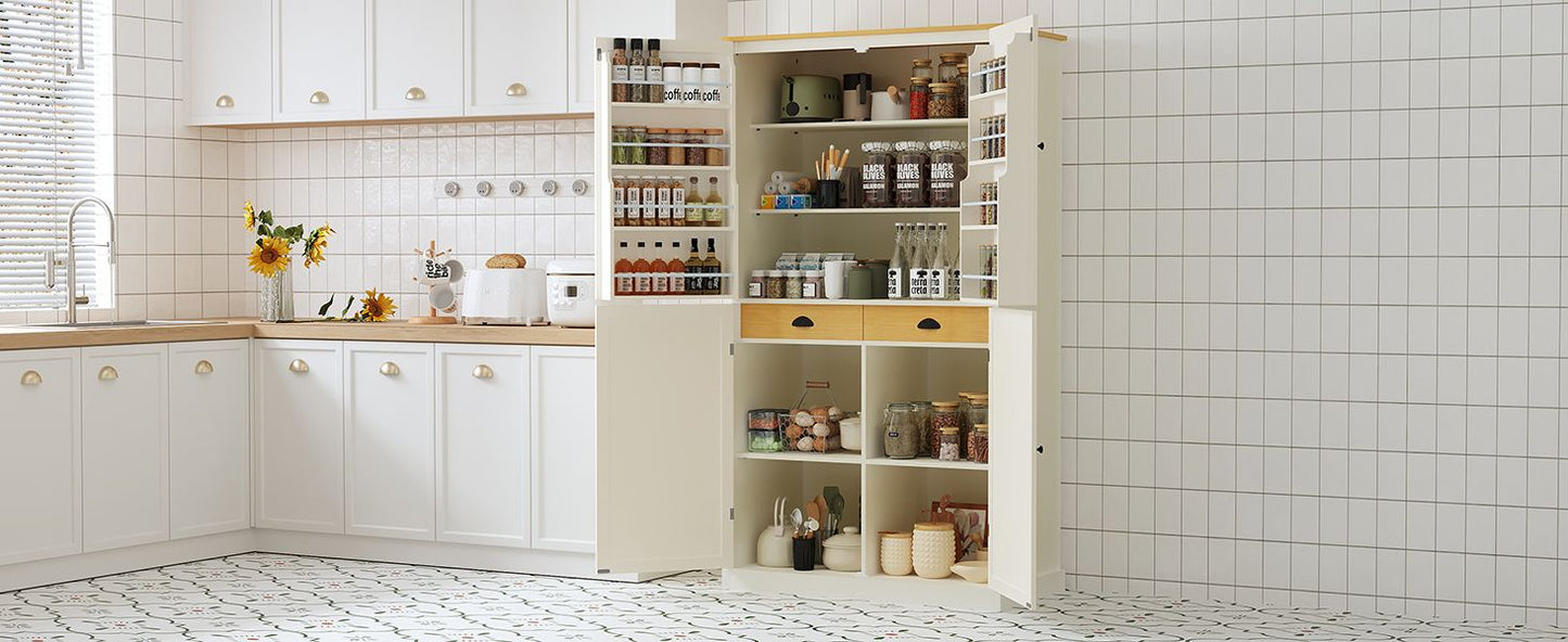 TOPMAX 40.2x20x71.3inch High Freestanding Kitchen Pantry Large Cupboard Storage Cabinet with 2 Drawers, 2 Adjustable Shelves, 8 Door Shelves for Kitchen, Dining Room,Cream