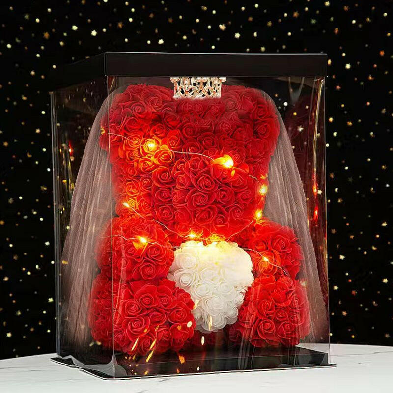 40cm Large Teddy Rose Bear Artificial Flowers Rose Bears with Light Box Anniversary Valentine's Wedding Birthday Christmas Gift