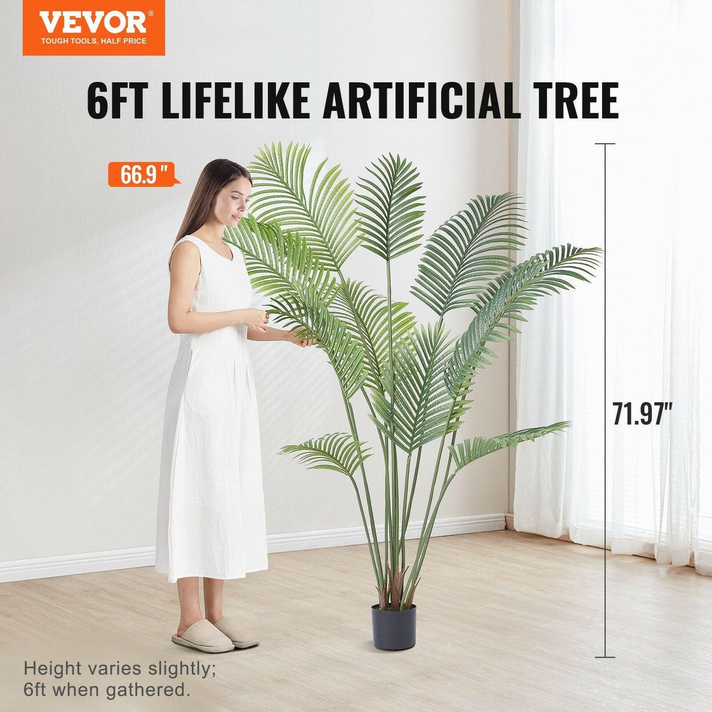 VEVOR Artificial Palm Tree, 6 FT Tall Faux Plant, Secure PE Material & Anti-Tip Tilt Protection Low-Maintenance Plant, Lifelike Green Fake Tree for Home Office Warehouse Decor Indoor Outdoor.