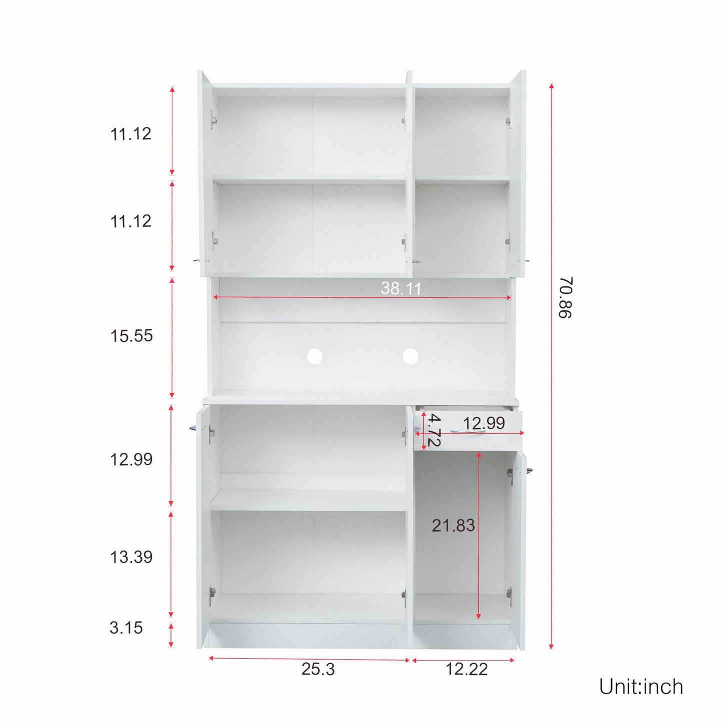 70.87" Tall Wardrobe & Kitchen Cabinet, with 6-Doors,White