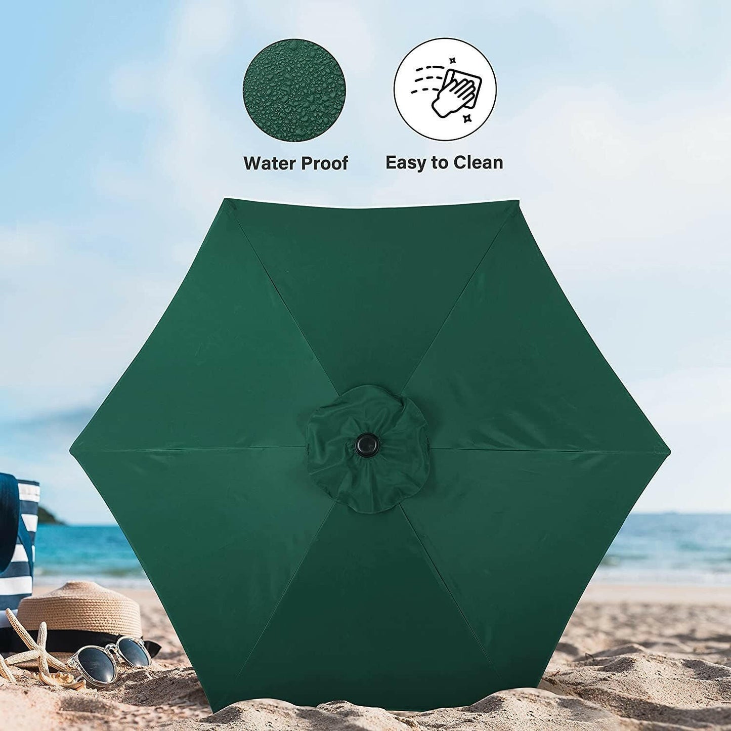 Simple Deluxe 7.5' Patio Outdoor Table Market Yard Umbrella with Push Button Tilt/Crank, 6 Sturdy Ribs for Garden, Deck, Backyard, Pool, 7.5ft, Green.