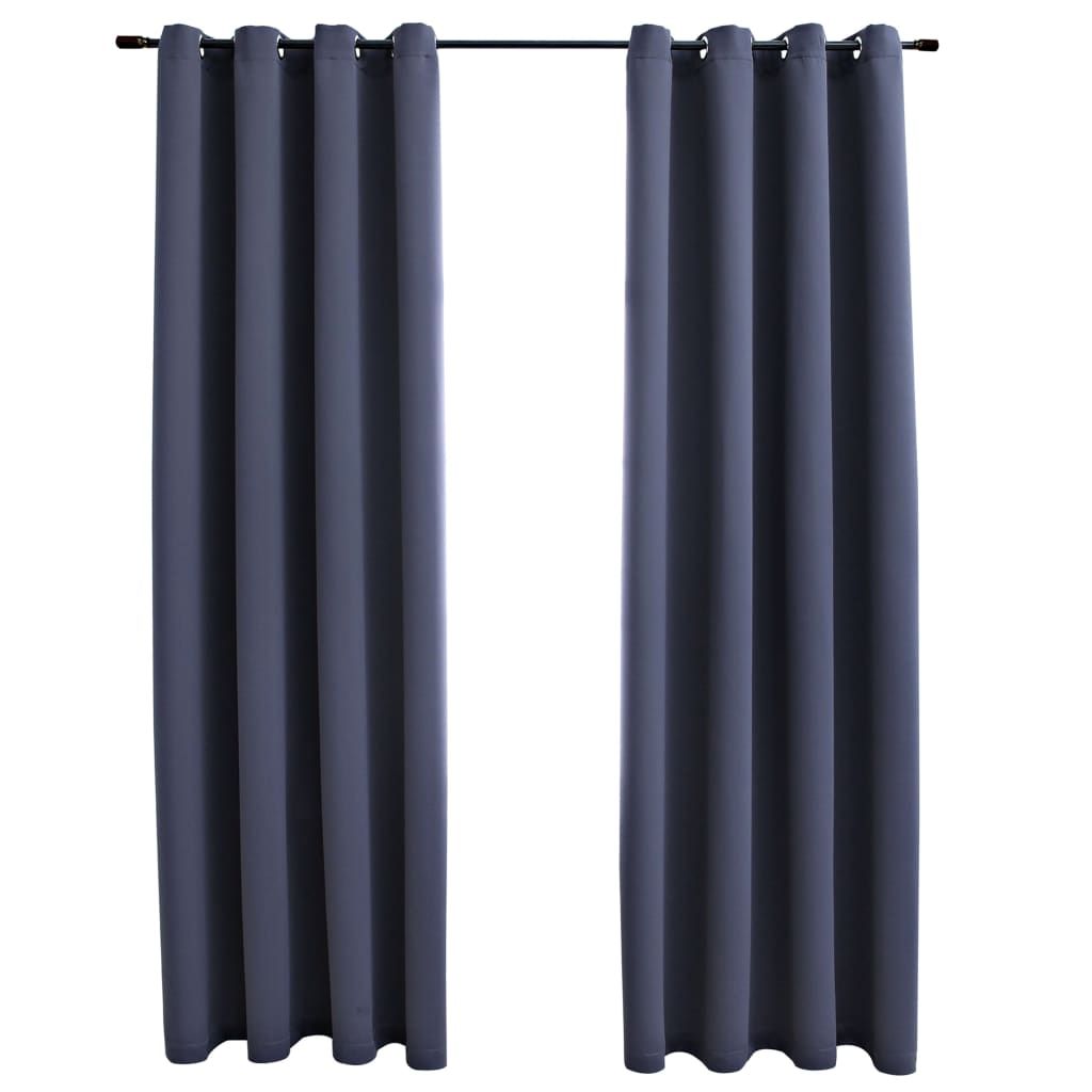 Blackout Curtains with Rings 2 pcs Anthracite 54"x84" Fabric