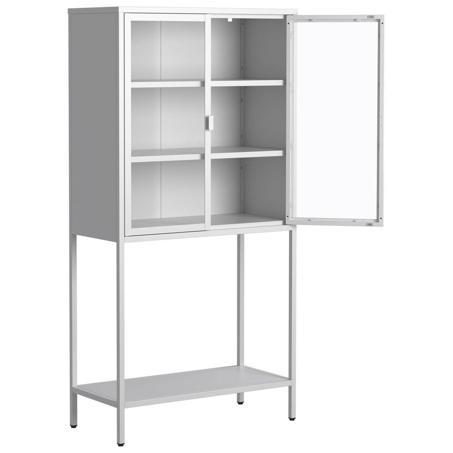 59"H Heavy Duty Metal Storage Cabinet, Display Storage Cabinet with Glass Doors and 2 Adjustable Shelves, Tall Bookcase Modern Bookshelf Cabinet for Home Office, Living Room, Pantry