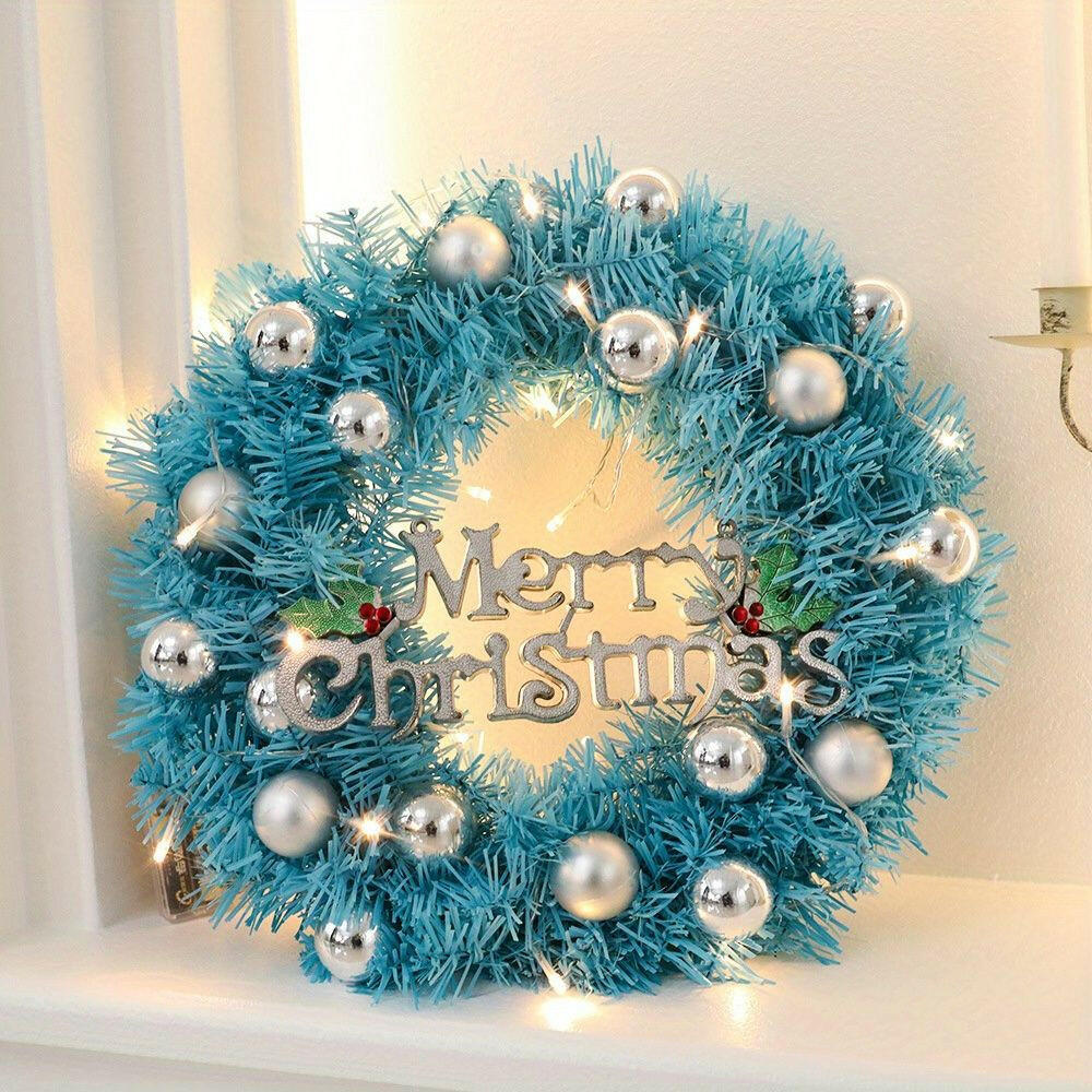 Maritown 24 Inch Blue Christmas Wreaths For Front Door Artificial Christmas Wreath Decorated With Christmas Ball Ornaments Xmas Ornament Wreath For Home Party Indoor Outdoor Window Decor.